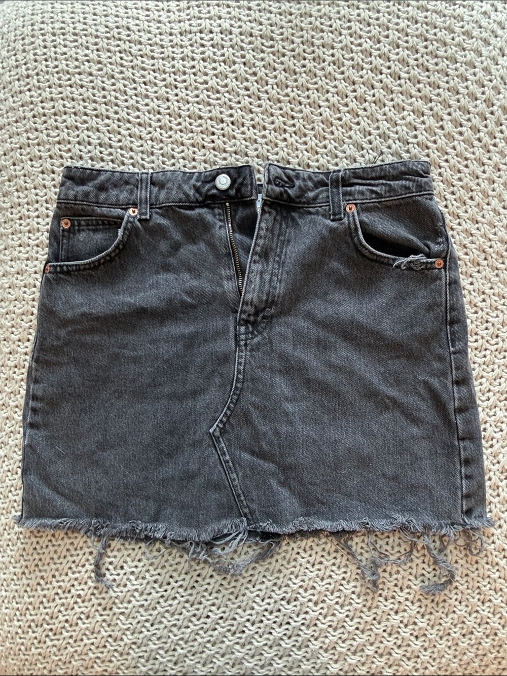 Topshop charcoal gray denim mini skirt